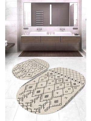 Napoli Home Dijital Baskılı Kaymaz Taban Yıkanabilir Oval 2'li Klozet Takımı Banyo Paspası NOKZ-SD-555