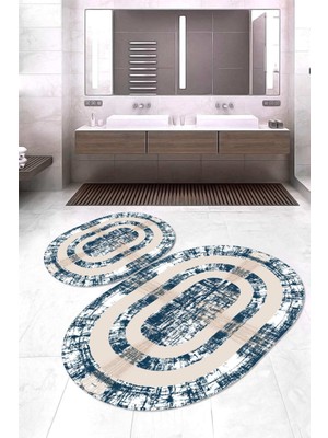 Napoli Home Dijital Baskılı Kaymaz Taban Yıkanabilir Oval 2'li Klozet Takımı Banyo Paspası NOKZ-SD-383