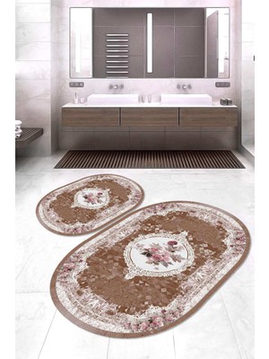 Napoli Home Dijital Baskılı Kaymaz Taban Yıkanabilir Oval 2'li Klozet Takımı Banyo Paspası NOKZ-SD-588