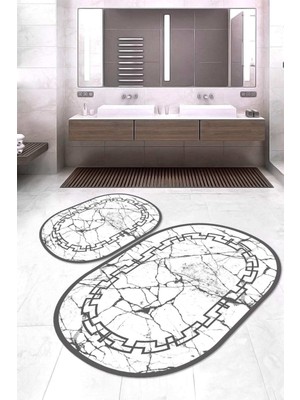 Napoli Home Dijital Baskılı Kaymaz Taban Yıkanabilir Oval 2'li Klozet Takımı Banyo Paspası NOKZ-SD-592