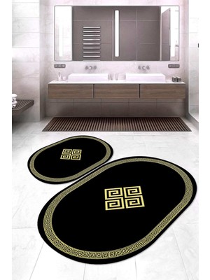 Napoli Home Dijital Baskılı Kaymaz Taban Yıkanabilir Oval 2'li Klozet Takımı Banyo Paspası NOKZ-SD-617