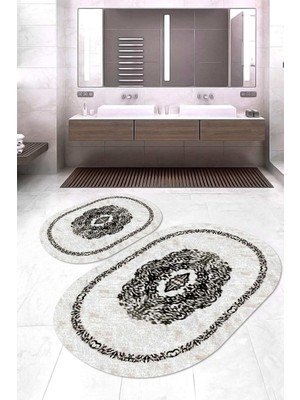 Napoli Home Dijital Baskılı Kaymaz Taban Yıkanabilir Oval 2'li Klozet Takımı Banyo Paspası NOKZ-SD-632