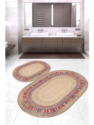 Napoli Home Dijital Baskılı Kaymaz Taban Yıkanabilir Oval 2'li Klozet Takımı Banyo Paspası NOKZ-SD-322