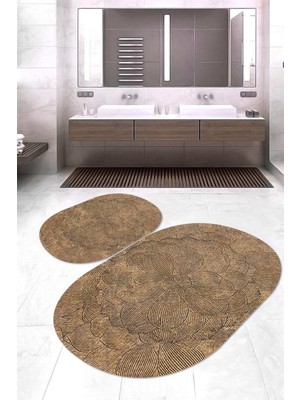 Napoli Home Dijital Baskılı Kaymaz Taban Yıkanabilir Oval 2'li Klozet Takımı Banyo Paspası NOKZ-SD-344