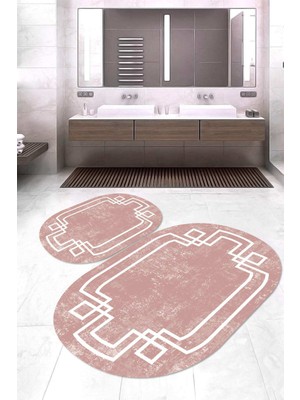 Napoli Home Dijital Baskılı Kaymaz Taban Yıkanabilir Oval 2'li Klozet Takımı Banyo Paspası NOKZ-SD-600