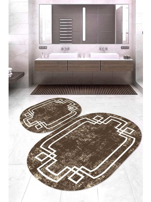 Napoli Home Dijital Baskılı Kaymaz Taban Yıkanabilir Oval 2'li Klozet Takımı Banyo Paspası NOKZ-SD-599