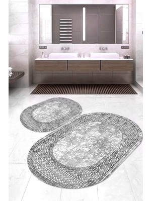 Napoli Home Dijital Baskılı Kaymaz Taban Yıkanabilir Oval 2'li Klozet Takımı Banyo Paspası NOKZ-SD-663