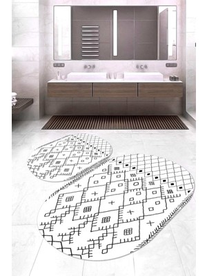 Napoli Home Dijital Baskılı Kaymaz Taban Yıkanabilir Oval 2'li Klozet Takımı Banyo Paspası NOKZ-SD-557