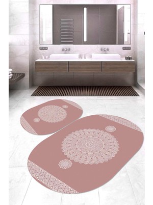 Napoli Home Dijital Baskılı Kaymaz Taban Yıkanabilir Oval 2'li Klozet Takımı Banyo Paspası NOKZ-SD-622