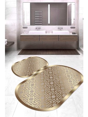 Napoli Home Dijital Baskılı Kaymaz Taban Yıkanabilir Oval 2'li Klozet Takımı Banyo Paspası NOKZ-SD-722