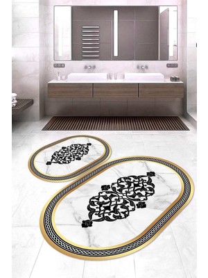 Napoli Home Dijital Baskılı Kaymaz Taban Yıkanabilir Oval 2'li Klozet Takımı Banyo Paspası NOKZ-SD-705