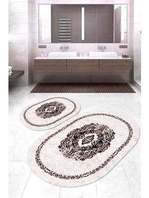 Napoli Home Dijital Baskılı Kaymaz Taban Yıkanabilir Oval 2'li Klozet Takımı Banyo Paspası NOKZ-SD-635