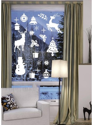 Lizpo Decor Happy New Year Temalı Vitrin Cam Sticker Dekorasyon 65 x 55 Beyaz