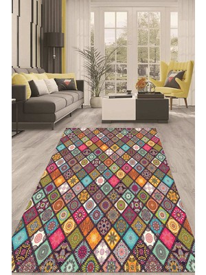 Napoli Home Dijital Kaymaz Taban Yıkanabilir Modern Renkli Salon Halısı Mutfak Halısı Yolluk ND-HT-515
