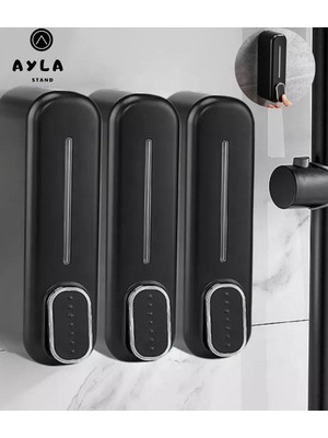 Ayla Stand Banyo Duvara Monte Üçlü 300 ml Saç Kremi Şampuanlık Otel Plastik Siyah 3 Duş Jeli Çamaşır Sabunluk