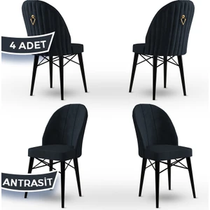 Ritim Serisi, 1.sınıf Babyface Ithal Kumaş, 4 Adet Sandalye, Siyah Gürgen Ayak, Gold Halkalı