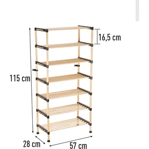 Ahşap 7 Katlı Ayakkabılık Çok Amaçlı Modüler Raf  57 cm Genişlik