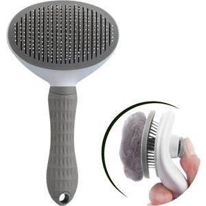 Buffer® Kedi Köpek Tüy Toplayıcı Kendini Temizleyebilen Ergonomik Saplı Kullanımı Kaymaz Evcil Hayvan Tarağı Gri