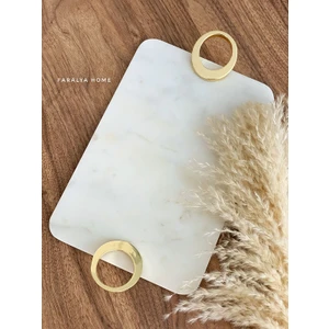 Doğal Mermer Gold Kulplu Tepsi 30X20 cm