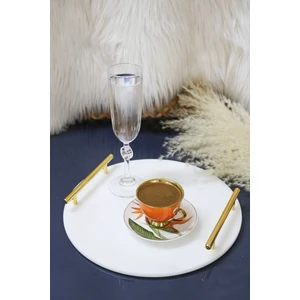 Doğal Mermer Tepsi Yuvarlak 28 cm Gold Çubuk Kulp