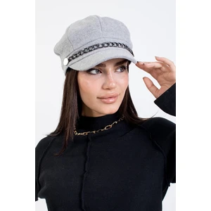 Kadın Kışlık Şapka Zincir Aksesuarlı Kaşe Kumaş Baretta Model
