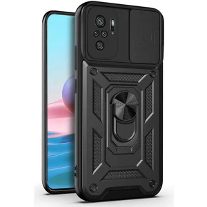 Xiaomi Redmi Note 10S Kılıf Yüzüklü Standlı Kamera Korumalı Pars + Ekran Koruyucu