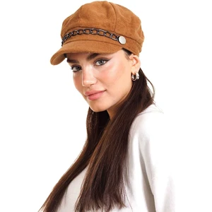 Kadın Kışlık Şapka Zincir Aksesuarlı Kaşe Kumaş Baretta Model