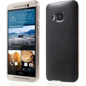 Htc One M9 Kılıf Deri Dokulu Arka Kapak Siyah
