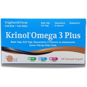Omega 3 Plus - Balık Yağı - Krill Yağı - Resveratrol - E Vitamini ve Astaksantin - 60 Kapsül