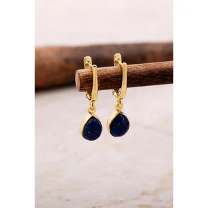 Sümer Telkari Doğal Lapis Lazuli Taşlı Damla Mini Altın Yaldızlı Gümüş Küpe 5868