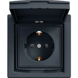 Schneider Electric Sch Asfora Plus Antrasıt Kapaklı Topraklı Prız IP44