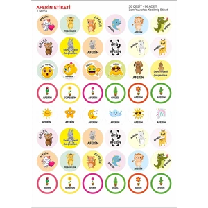 Sevimli Hayvanlar Kedi Köpek Emoji Ödev Etiket Sticker Öğretmen Aferin Harikasın Etiketleri 96 Adet