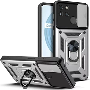 Realme C25Y Kılıf Yüzüklü Stanlı Kamera Korumalı Pars + Ekran Koruyucu
