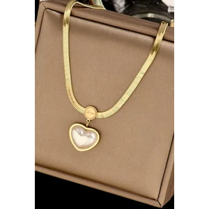 Petek Aksesuar Çelik Italyan Ezme Zincir Sedef Kalp Kolye