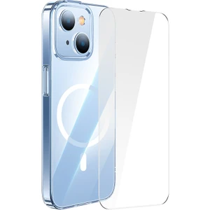 Ip 14 Plus 6.7 Crystal Manyetik Telefon Kılıfı ve Temperli Cam Şeffaf- (Magsafe Arka Kapak ve Temperli Cam)