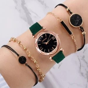 Gogoey Kadın Kol Saati Lüks Moda Şık Trend Bayan Set Saat Yeşil Renk + 4 Adet Bileklik Hediye