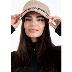Kadın Kışlık Şapka Zincir Aksesuarlı Kaşe Kumaş Kaptan Kasket Model