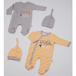 to Cosmos Cool Like Dad + Mom Baskılı  4'lü Set 2 Tulum + 2 Şapka 0-3 Ay