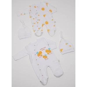 to Cosmos Mom Dad Baby Arı Baskılı 4'lü Set 2 Tulum + 2 Şapka 0-3 Ay