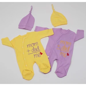 to Cosmos Mom + Dad Me Baskılı 4'lü Set 2 Tulum + 2 Şapka 0-3 Ay