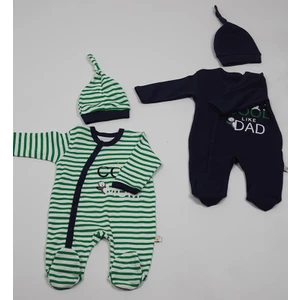 to Cosmos Cool Like Dad Desenli Lacivert-Yeşil 4'lü Set 2 Tulum + 2 Şapka 0-3 Ay