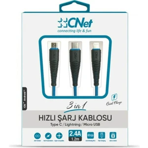 Cnet 3in1 Hızlı Şarj Kablosu