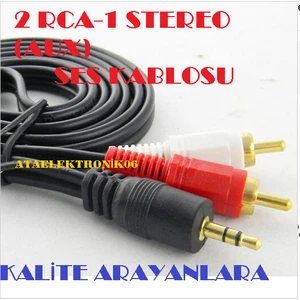 Ata Elektronik 2 Rca 1 Aux - Araç Araba Otomobil Ses Kablosu Hoparlör Anfi Bağlantı Kablosu