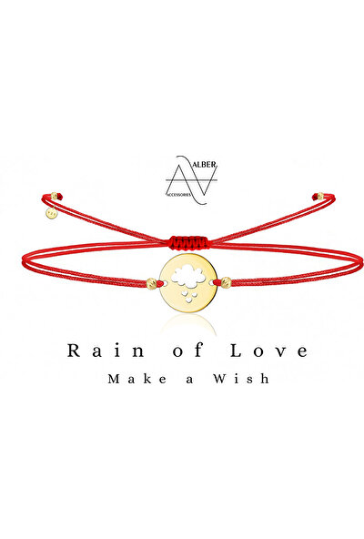 Alberaccessories Aşk Yağmuru Bir Dilek Tut 925 Ayar Gümüş Tasarım Altın Kaplama Kırmızı Dilek Bilekliği