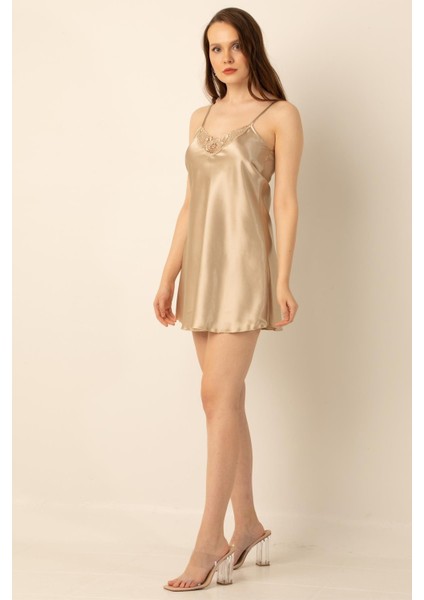 Ince Askılı Güpürlü Mini Saten Gecelik fırsatları