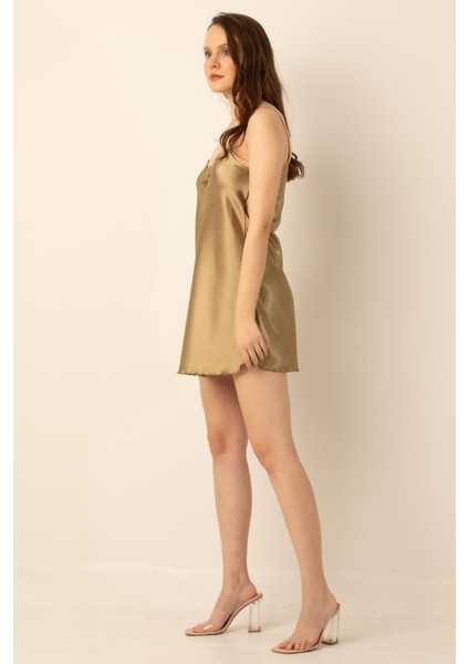 Ince Askılı Güpürlü Mini Saten Gecelik modelleri