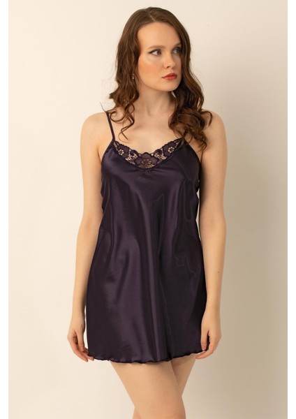 Ince Askılı Güpürlü Mini Saten Gecelik fiyatları