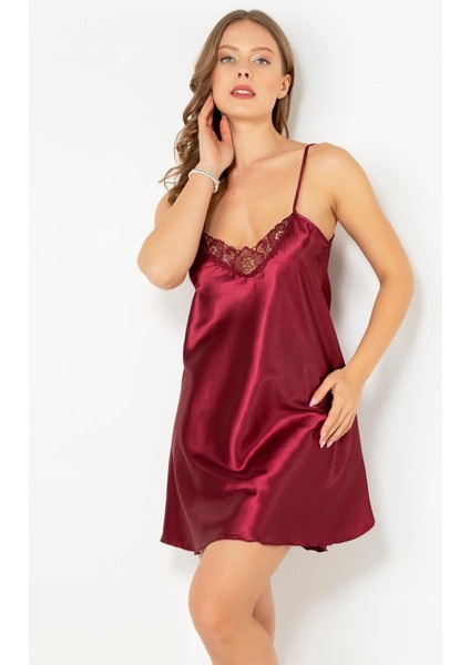 Ince Askılı Güpürlü Mini Saten Gecelik modelleri