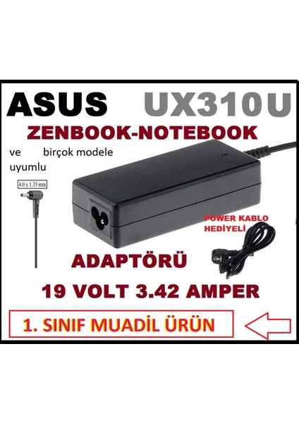Asus X540L X540LA X540SA X540U Uyumlu Muadil Ürün 2 Yıl Ithalaçı Firma Garantili Adaptör Cihazı 19V 3.42A Şarj Aleti 19 Volt 3.42 Amper 65W - 4.0mm 1.35MM fiyatları