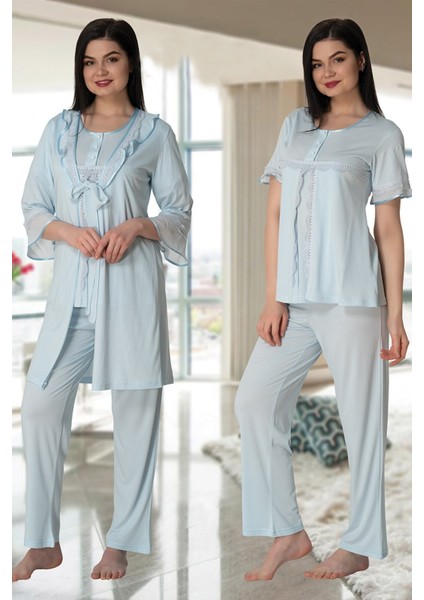 Puerpera Effortt Kadın Hamile Lohusa Pijama Takımı ve Sabahlık Set 4074